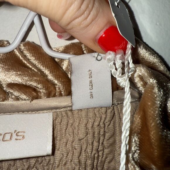 Chico's Keily Crinkle Velvet Ruffle Trim Jacket - Gold 1 - Picture 6 of 7